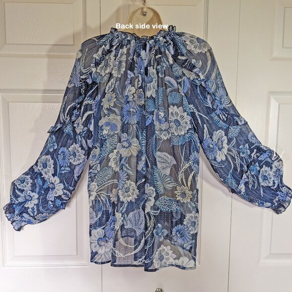 NWT Miss June Paris pullover 1 Size pullover top, Blue sheer floral, Made India - Picture 13 of 16